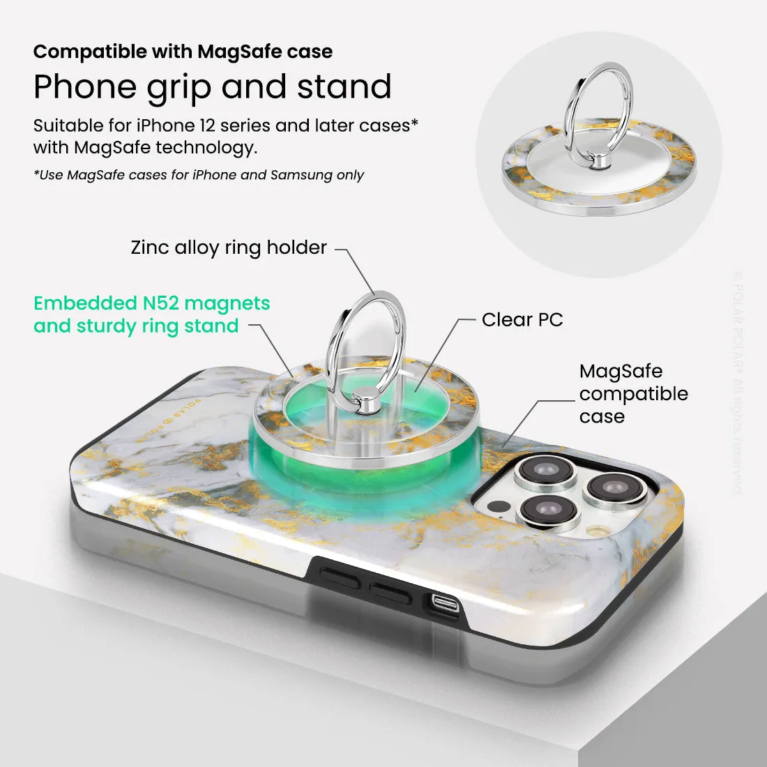 Mist Marble - Silver MagSafe Phone Grip and Ring Holder Stand