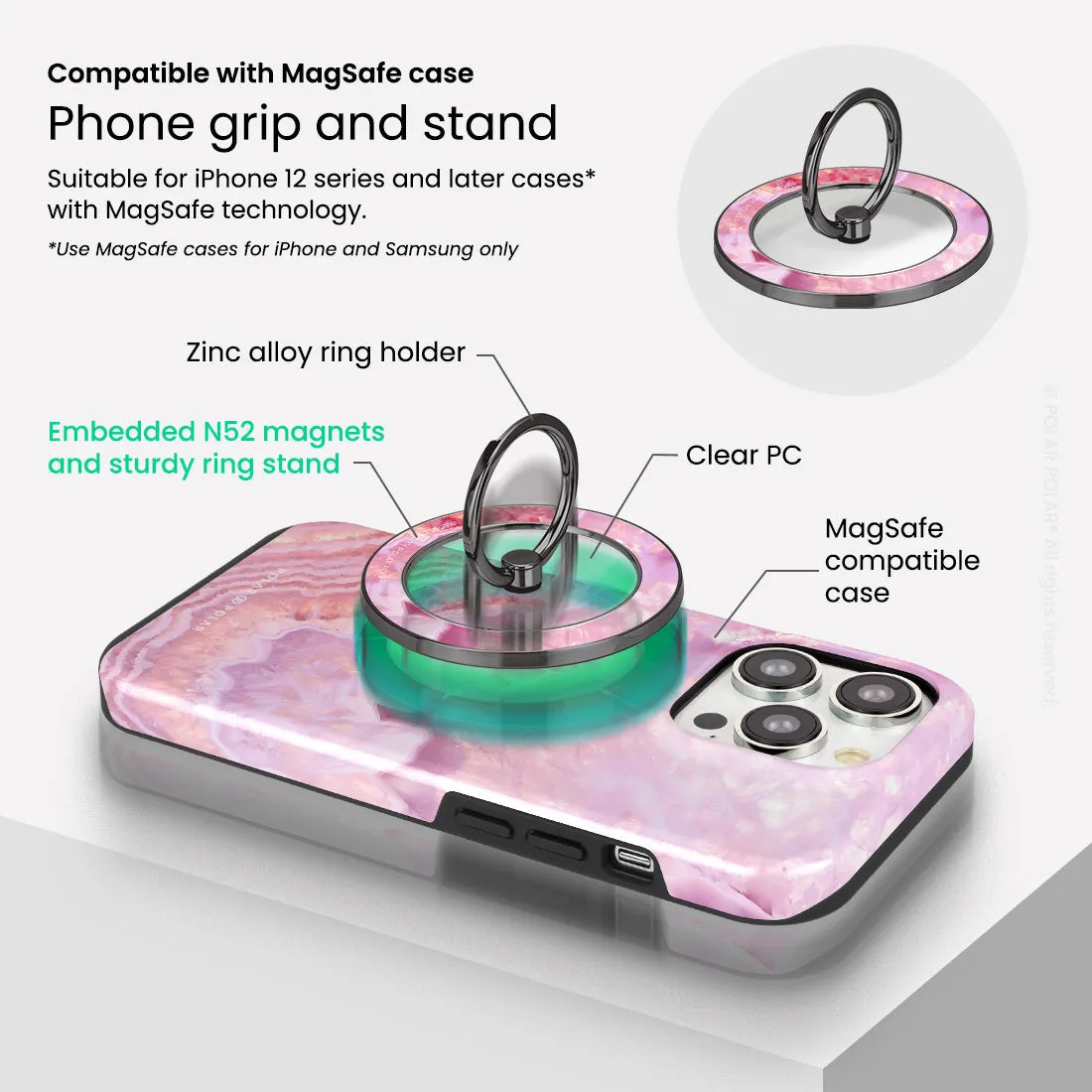 Misty Rose Coral - Black MagSafe Phone Grip and Ring Holder Stand