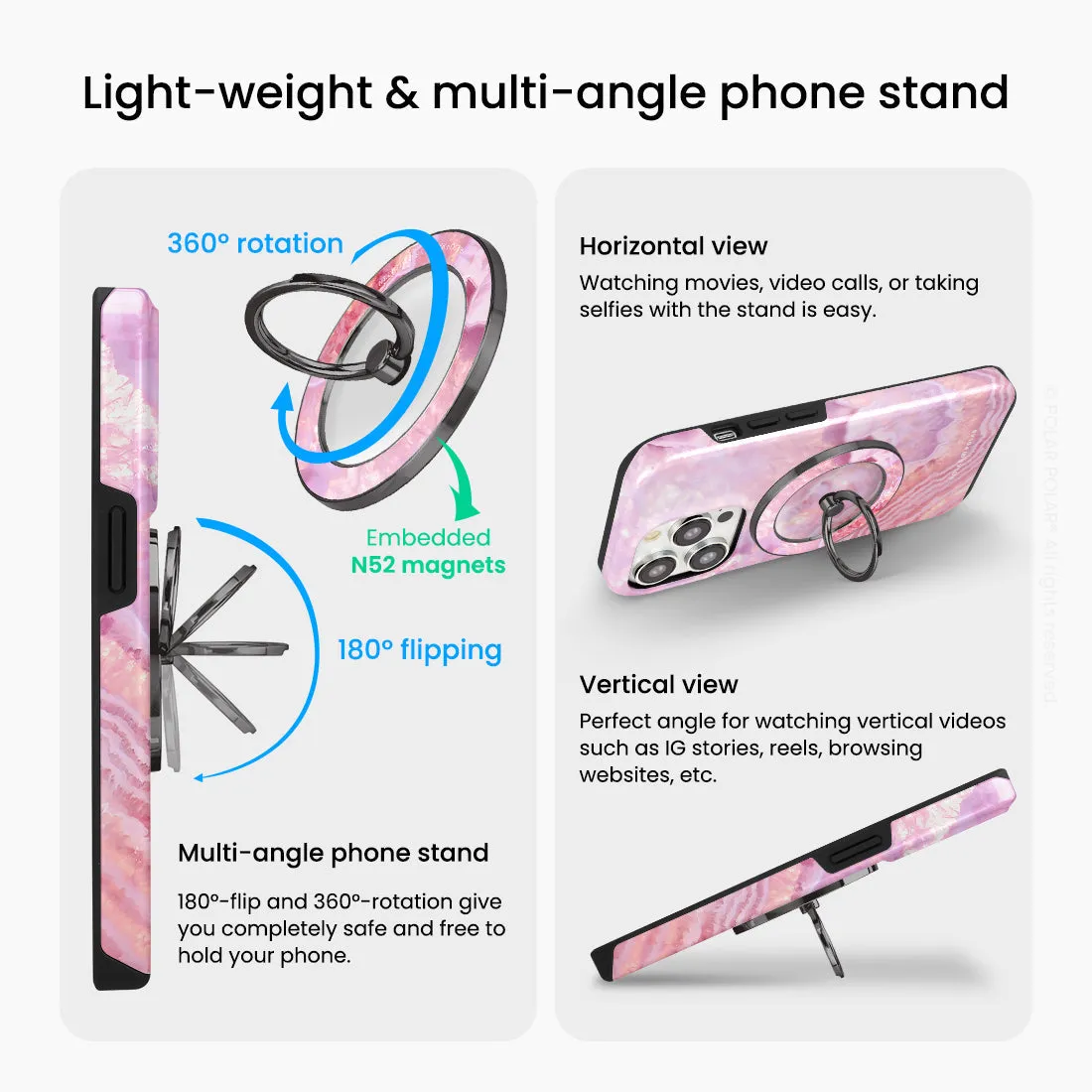 Misty Rose Coral - Black MagSafe Phone Grip and Ring Holder Stand