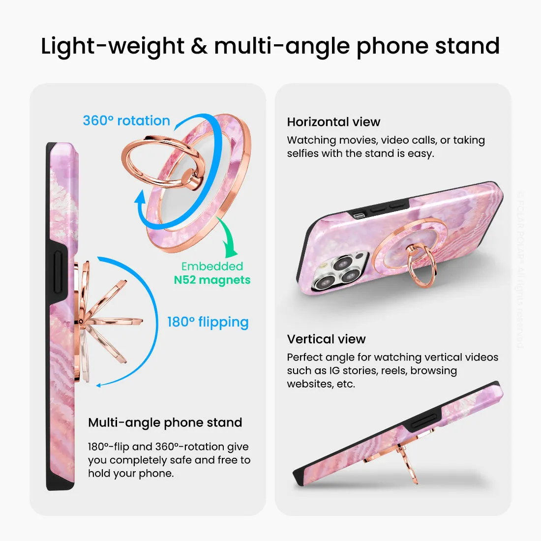 Misty Rose Coral - Rose Gold MagSafe Phone Grip and Ring Holder Stand