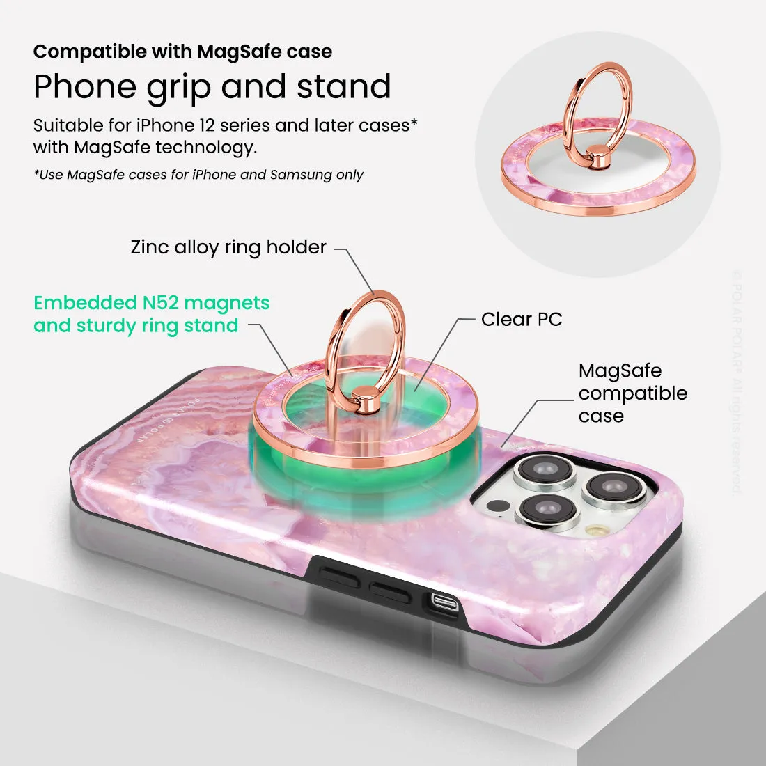 Misty Rose Coral - Rose Gold MagSafe Phone Grip and Ring Holder Stand