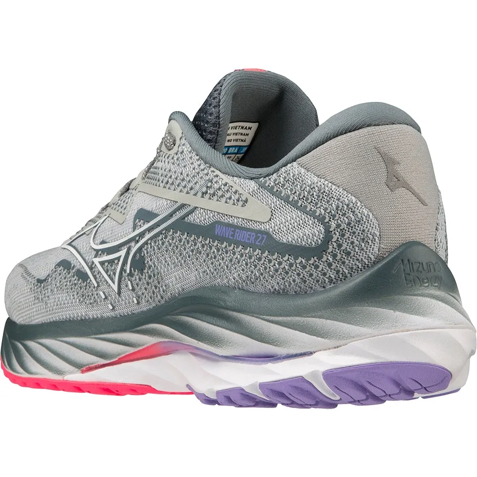 Mizuno Women's Wave Rider 27 D - Pearl Blue/White/High-Vis Pink