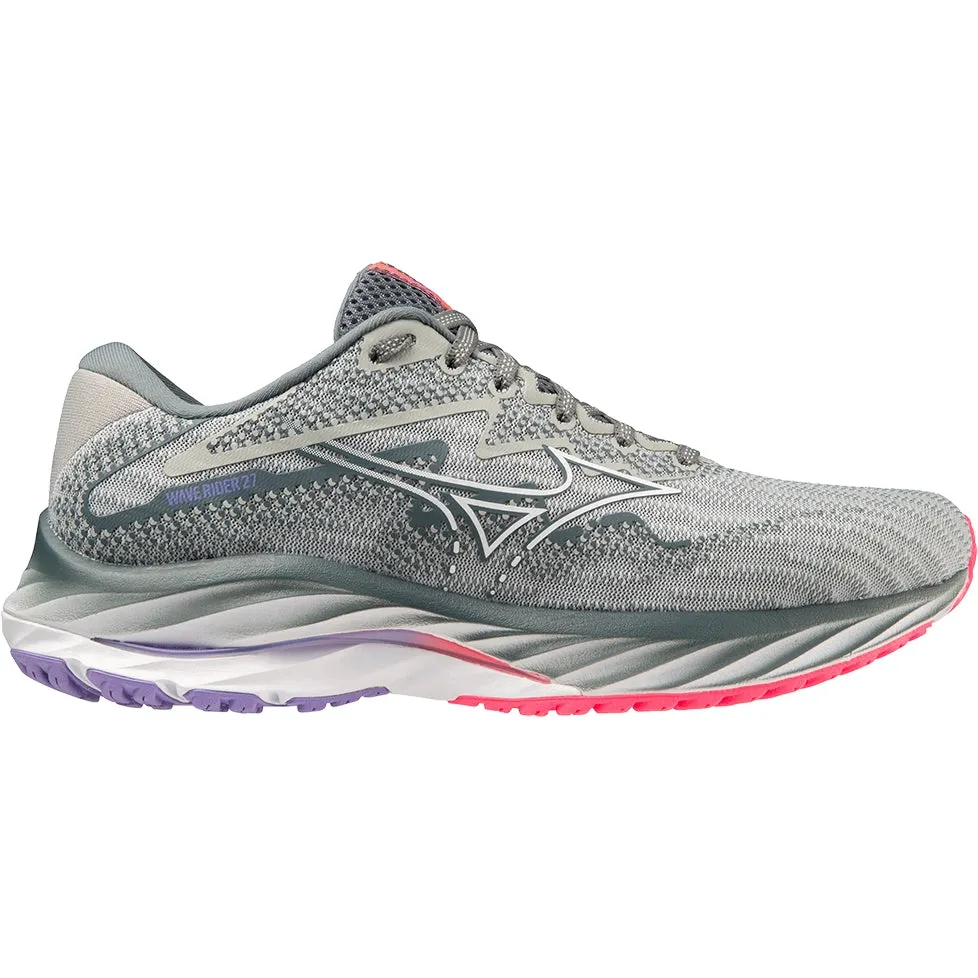 Mizuno Women's Wave Rider 27 D - Pearl Blue/White/High-Vis Pink