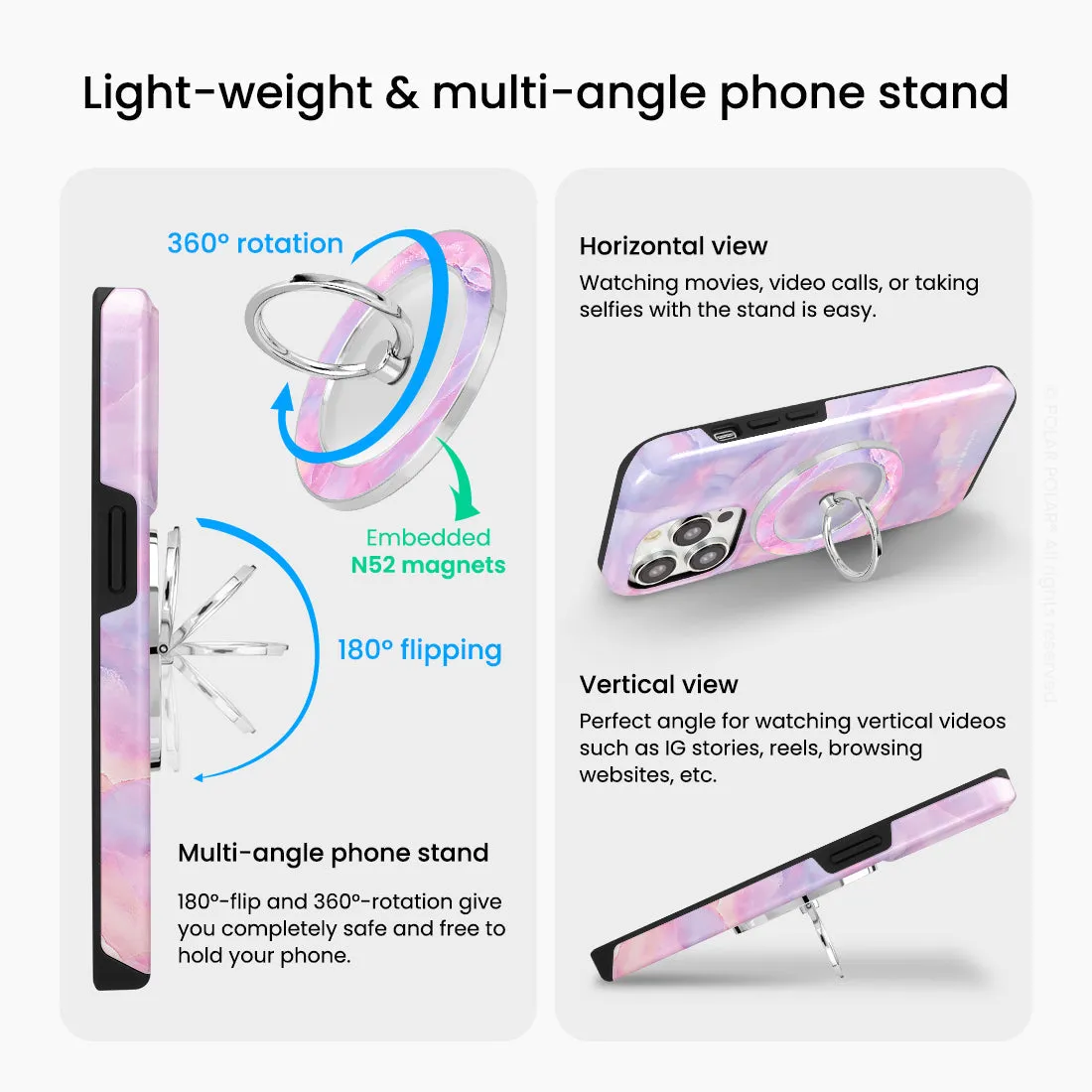 Mythical Sky - Silver MagSafe Phone Grip and Ring Holder Stand