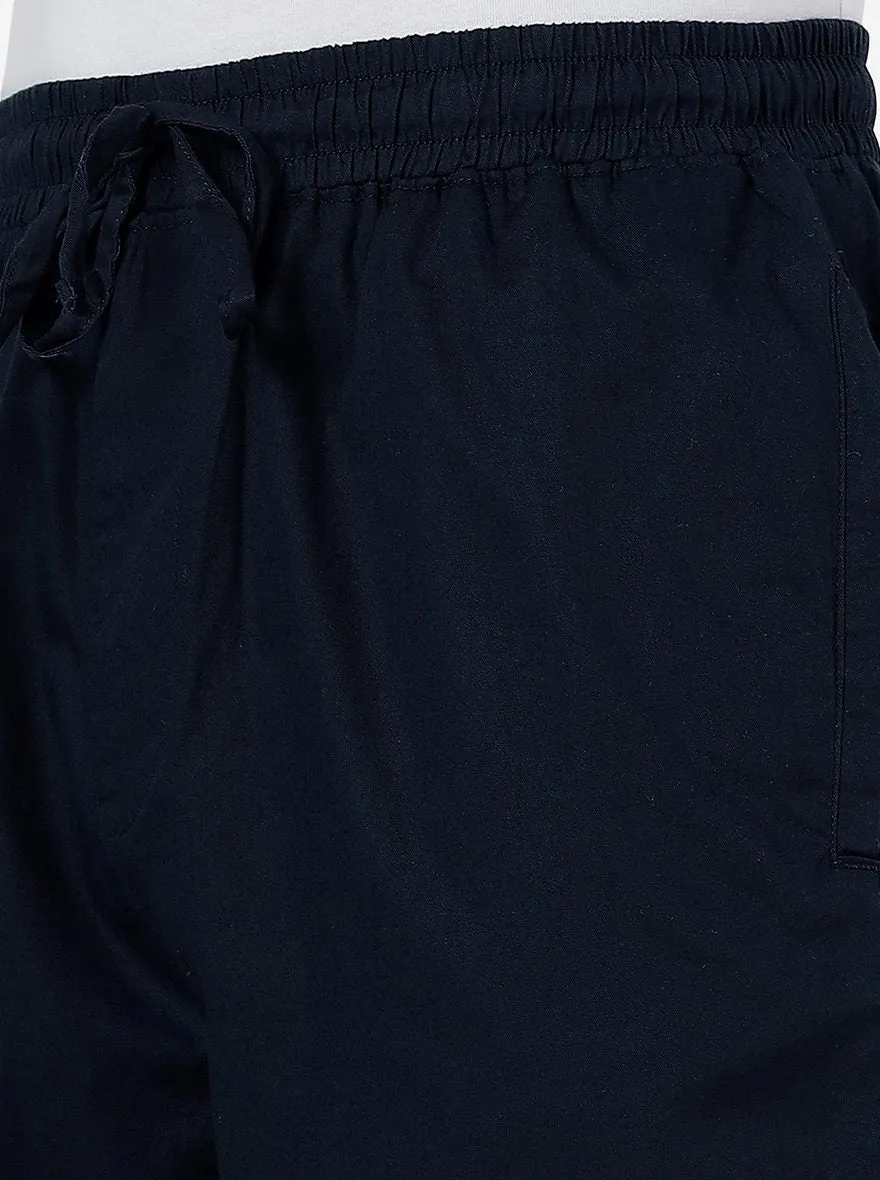 Navy Blue Solid Slim Fit Track Pant | JadeBlue