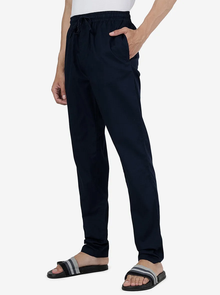 Navy Blue Solid Slim Fit Track Pant | JadeBlue