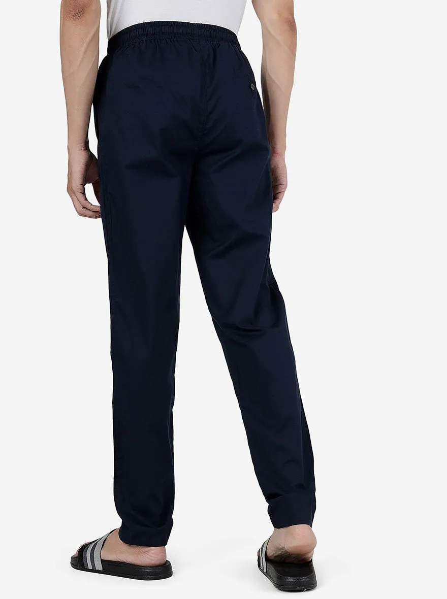 Navy Blue Solid Slim Fit Track Pant | JadeBlue