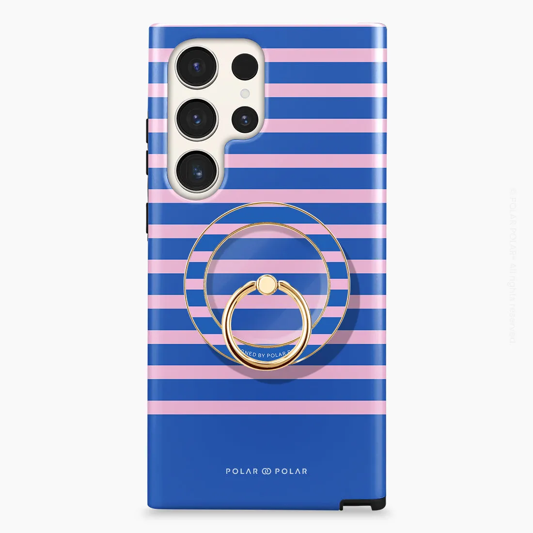 Navy Pink Stripe - Golden MagSafe Phone Grip and Ring Holder Stand
