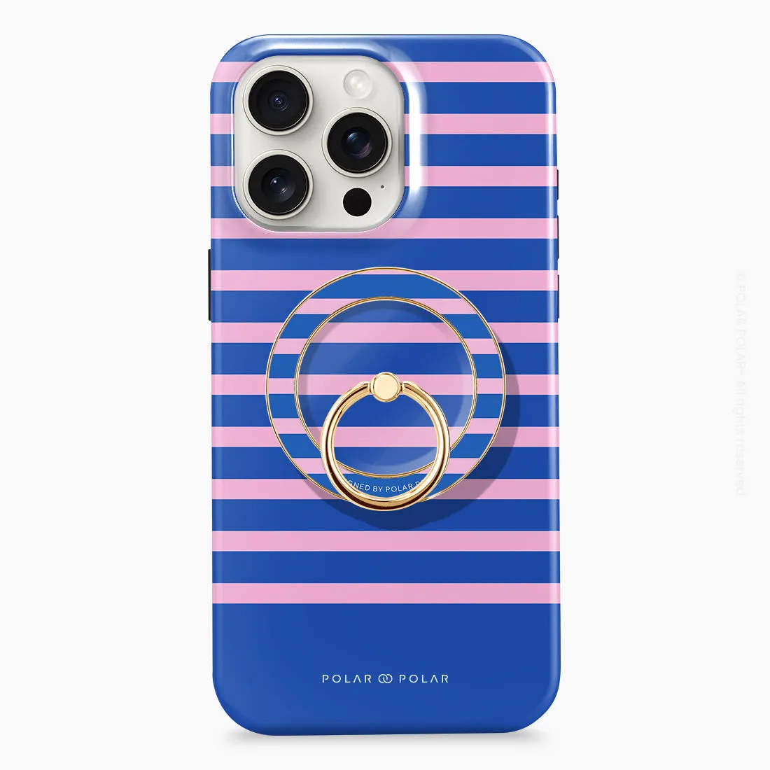 Navy Pink Stripe - Golden MagSafe Phone Grip and Ring Holder Stand