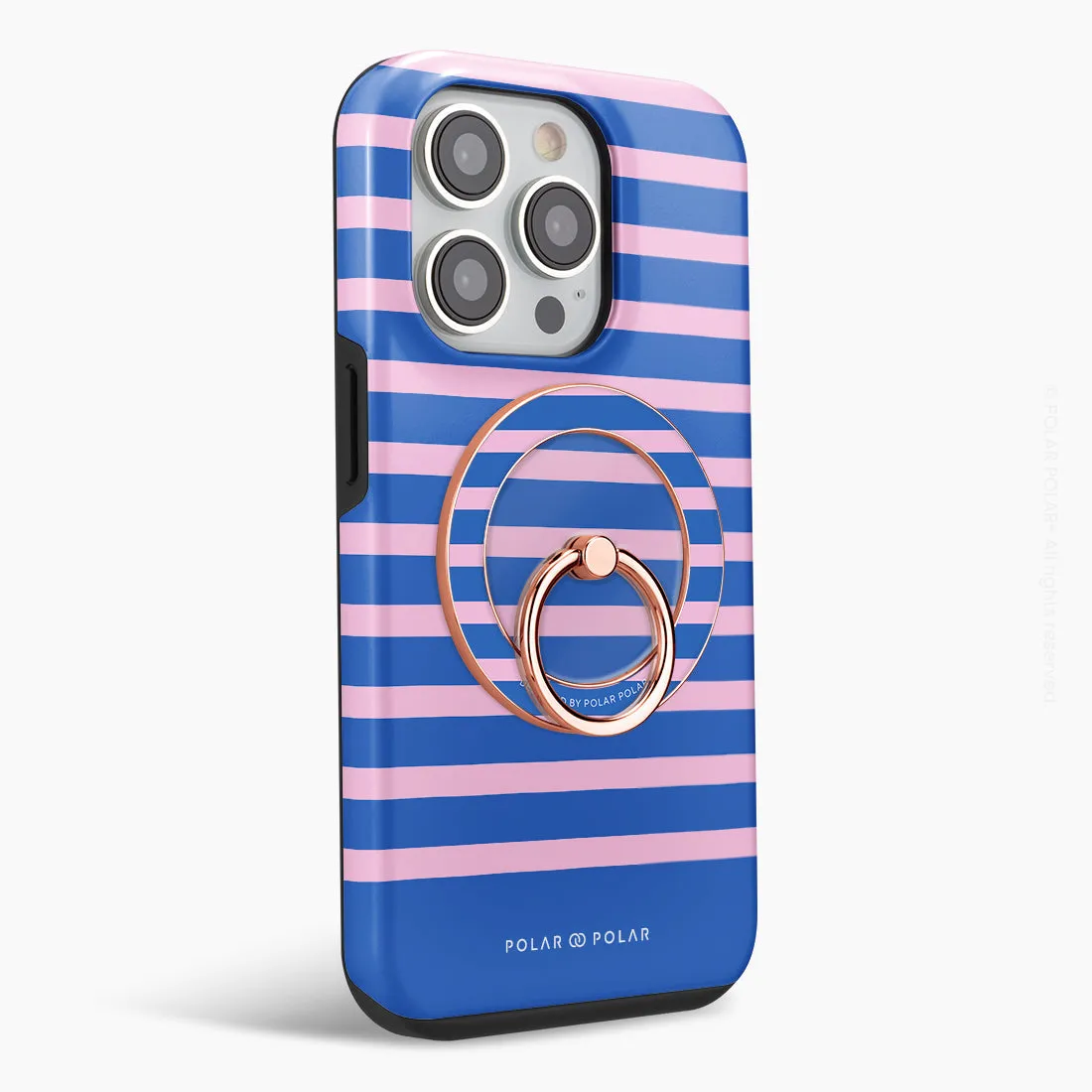 Navy Pink Stripe - Rose Gold MagSafe Phone Grip and Ring Holder Stand