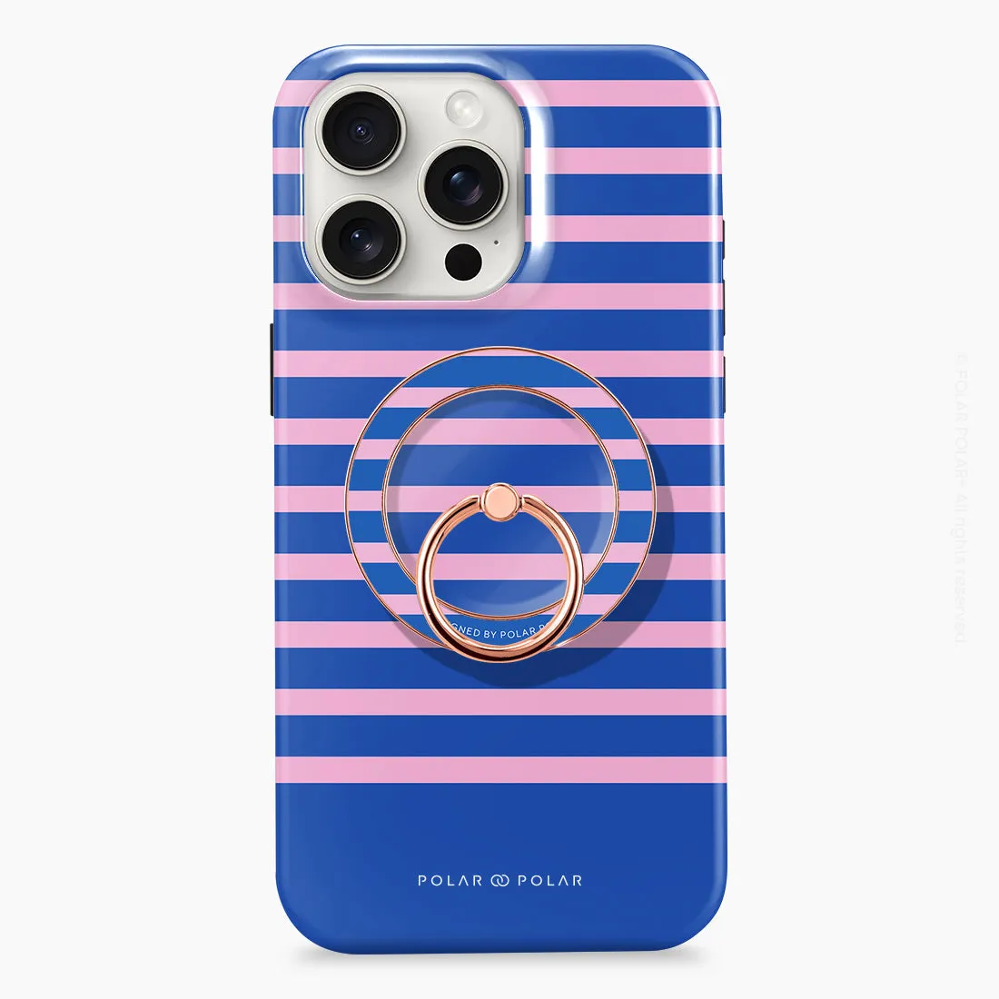 Navy Pink Stripe - Rose Gold MagSafe Phone Grip and Ring Holder Stand