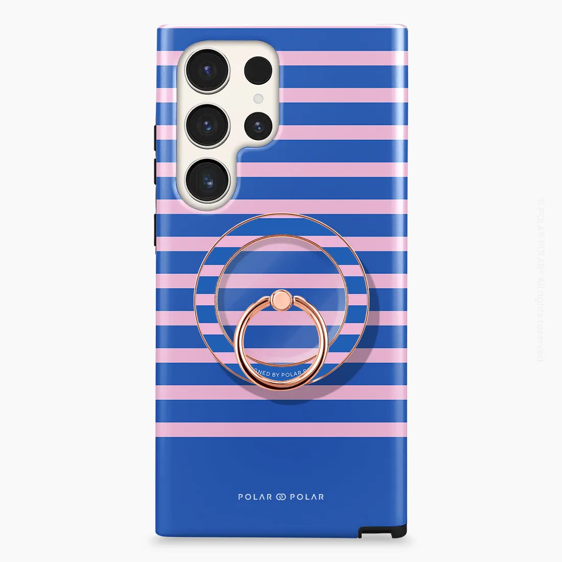 Navy Pink Stripe - Rose Gold MagSafe Phone Grip and Ring Holder Stand