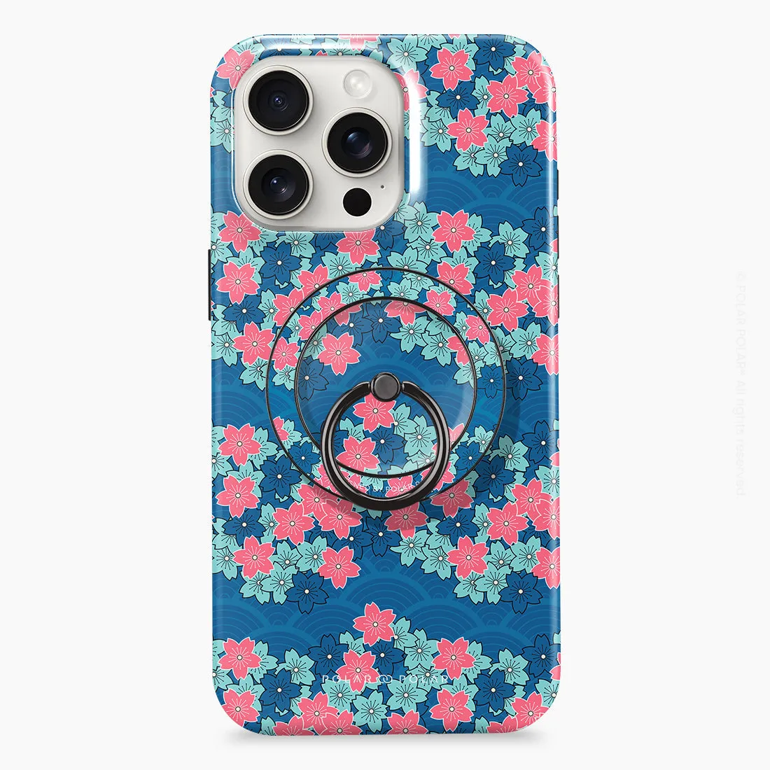 Navy Sakura Wave - Black MagSafe Phone Grip and Ring Holder Stand