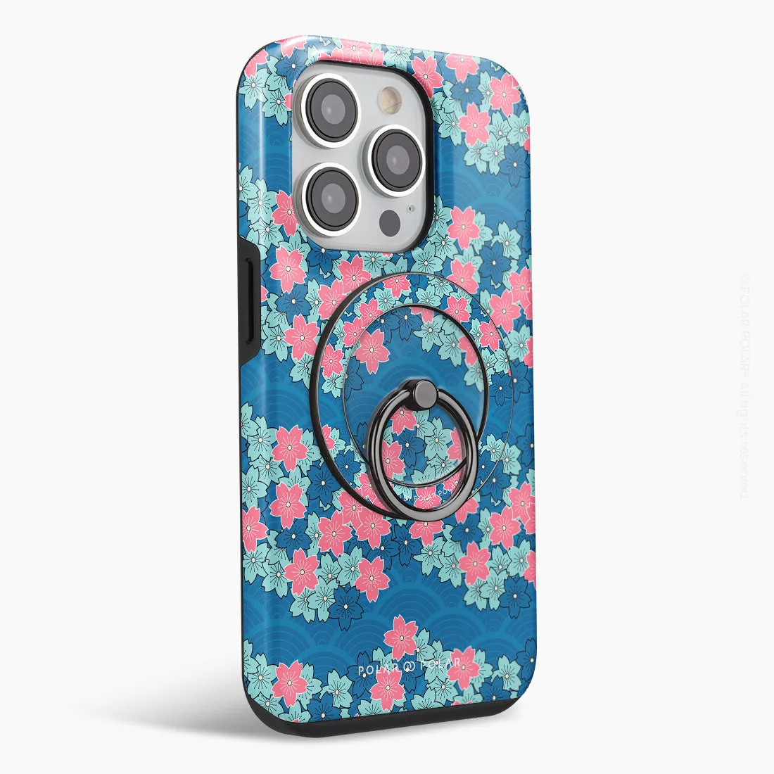 Navy Sakura Wave - Black MagSafe Phone Grip and Ring Holder Stand