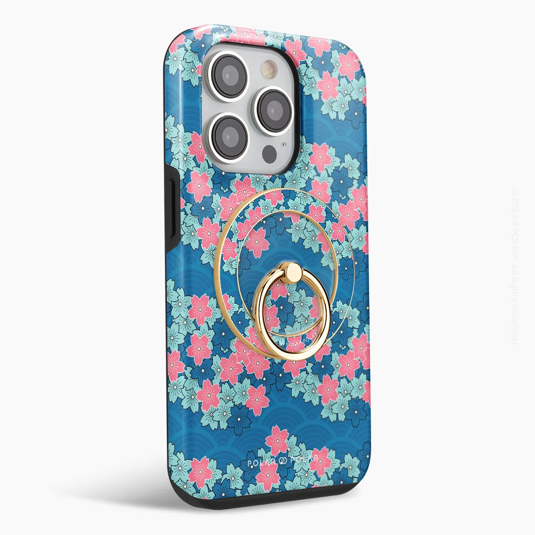 Navy Sakura Wave - Golden MagSafe Phone Grip and Ring Holder Stand