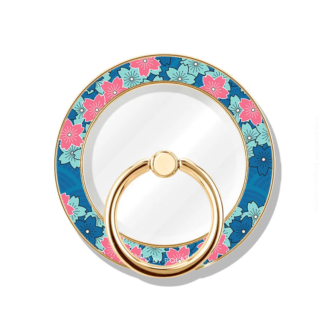 Navy Sakura Wave - Golden MagSafe Phone Grip and Ring Holder Stand