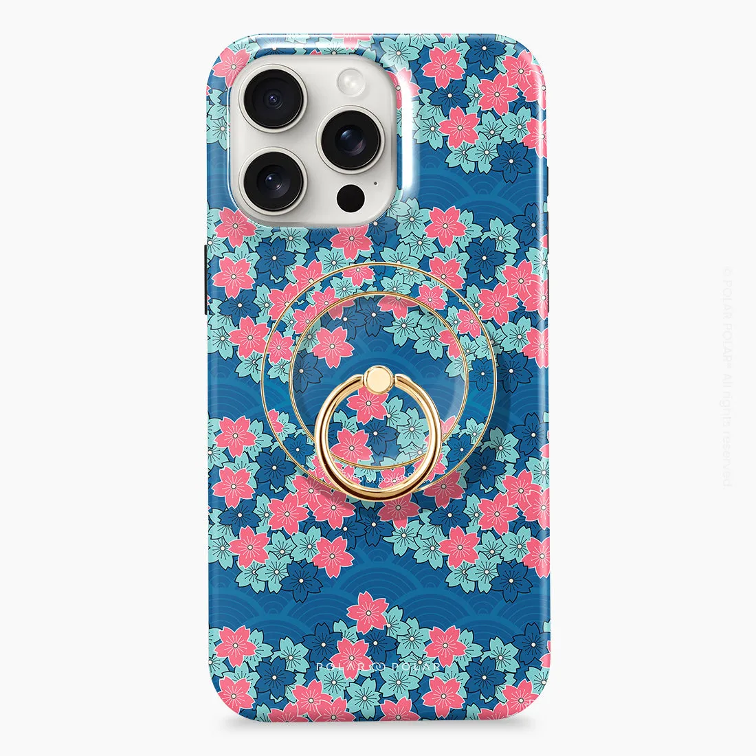 Navy Sakura Wave - Golden MagSafe Phone Grip and Ring Holder Stand
