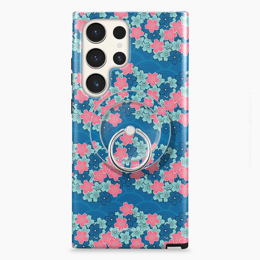 Navy Sakura Wave - Silver MagSafe Phone Grip and Ring Holder Stand