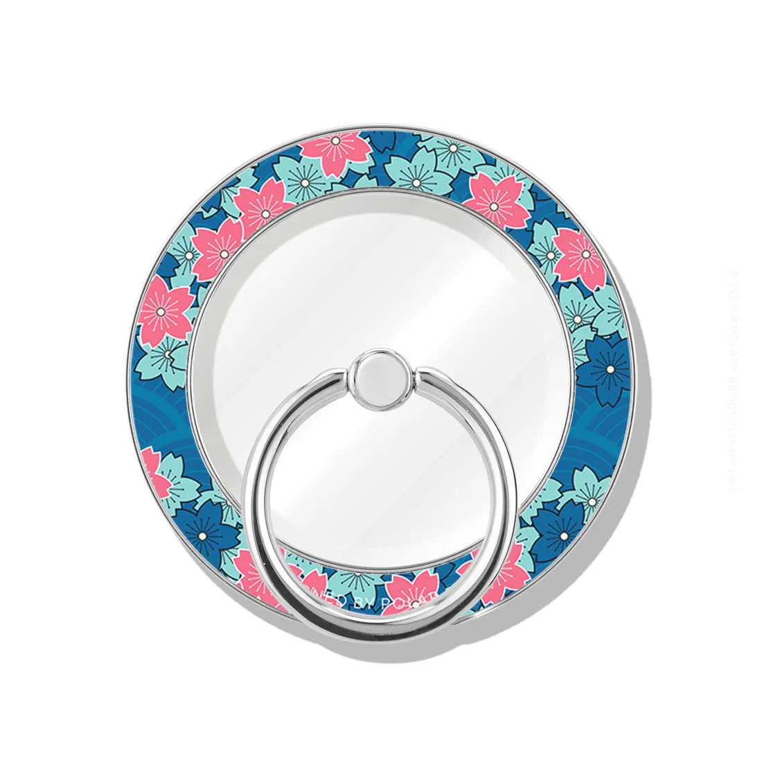 Navy Sakura Wave - Silver MagSafe Phone Grip and Ring Holder Stand