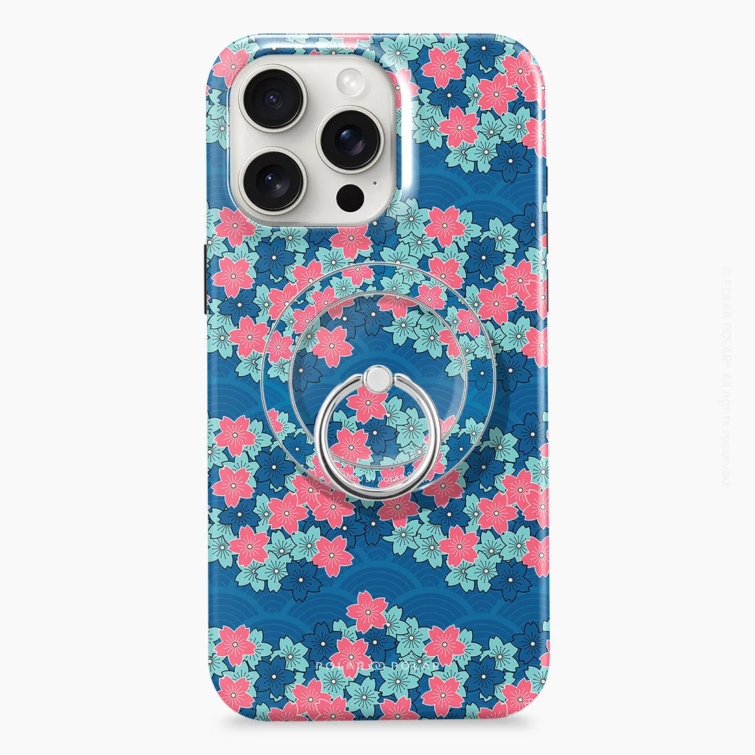 Navy Sakura Wave - Silver MagSafe Phone Grip and Ring Holder Stand
