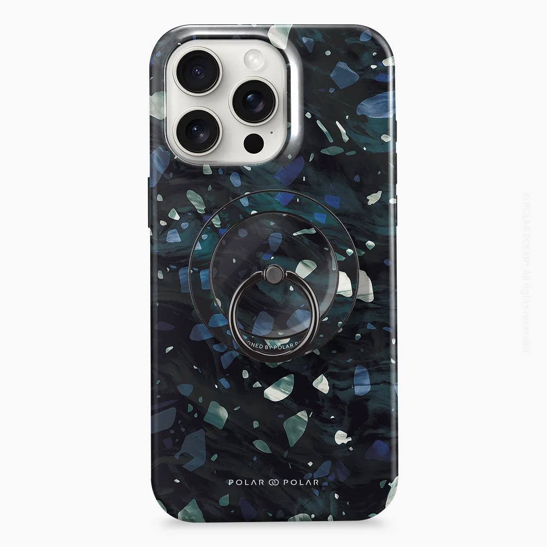 Nordic Terrazzo Gem - Black MagSafe Phone Grip and Ring Holder Stand