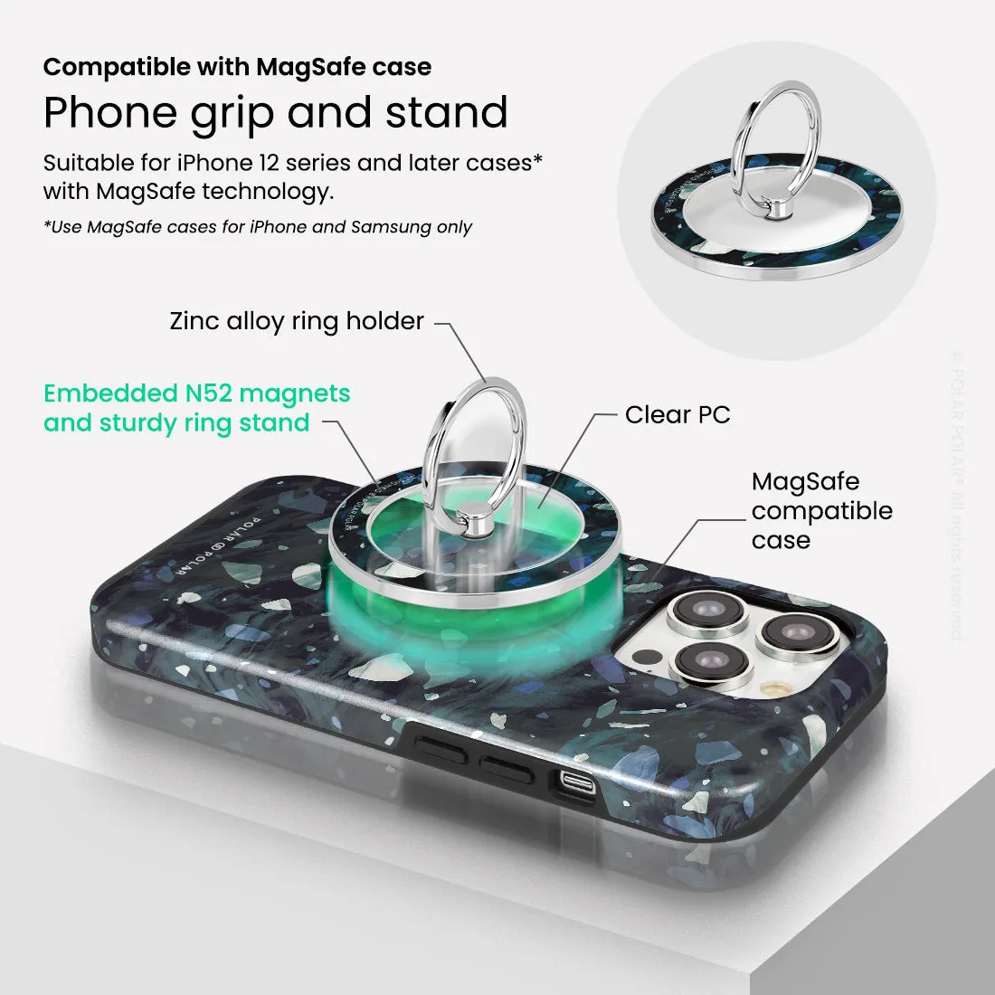 Nordic Terrazzo Gem - Silver MagSafe Phone Grip and Ring Holder Stand