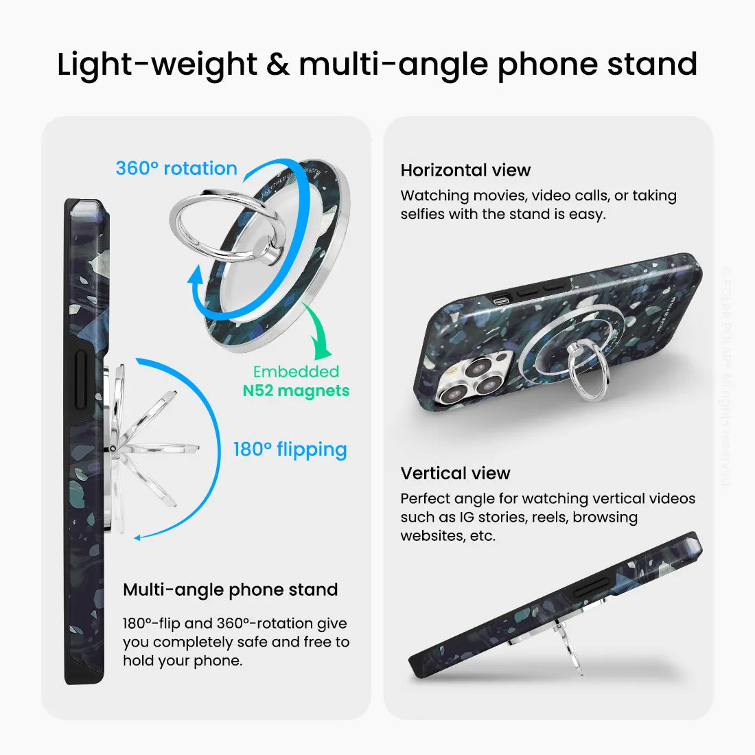 Nordic Terrazzo Gem - Silver MagSafe Phone Grip and Ring Holder Stand