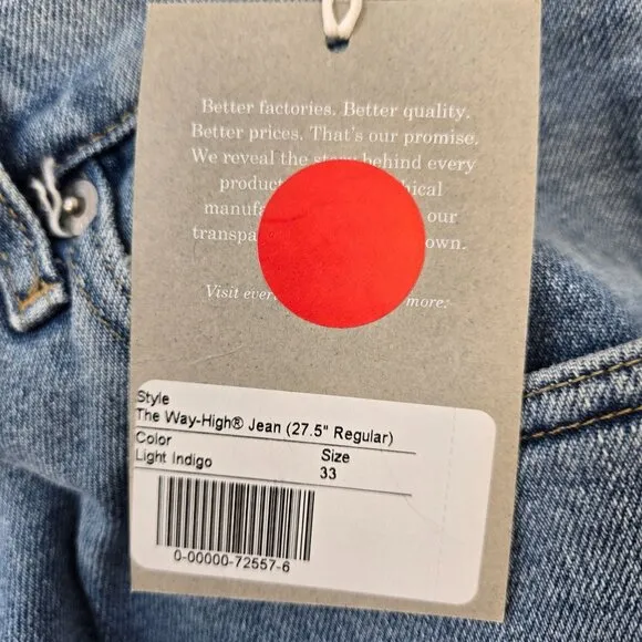 NWT Everlane The Way High Jeans In Light Indigo Size 33