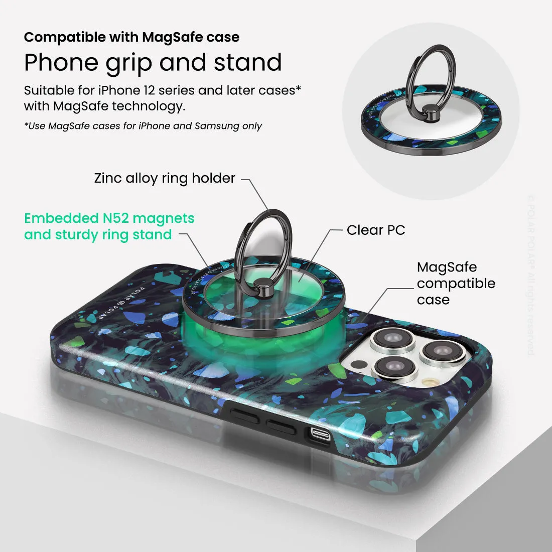 Ocean Terrazzo Gem - Black MagSafe Phone Grip and Ring Holder Stand