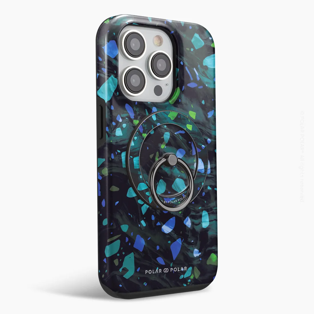 Ocean Terrazzo Gem - Black MagSafe Phone Grip and Ring Holder Stand
