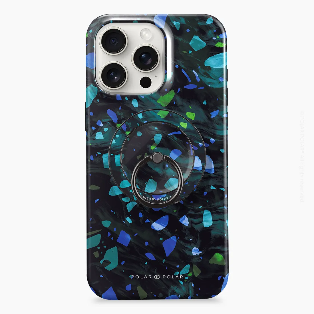 Ocean Terrazzo Gem - Black MagSafe Phone Grip and Ring Holder Stand