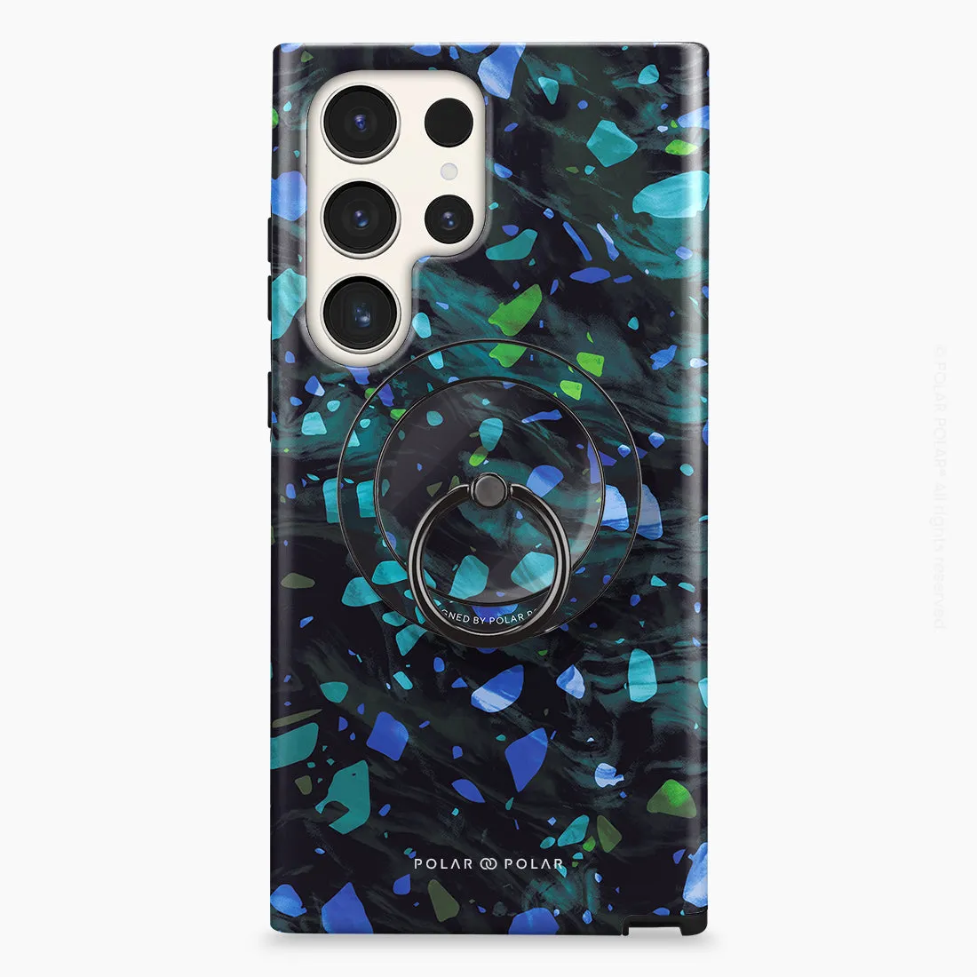 Ocean Terrazzo Gem - Black MagSafe Phone Grip and Ring Holder Stand