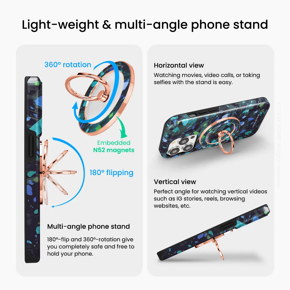 Ocean Terrazzo Gem - Rose Gold MagSafe Phone Grip and Ring Holder Stand