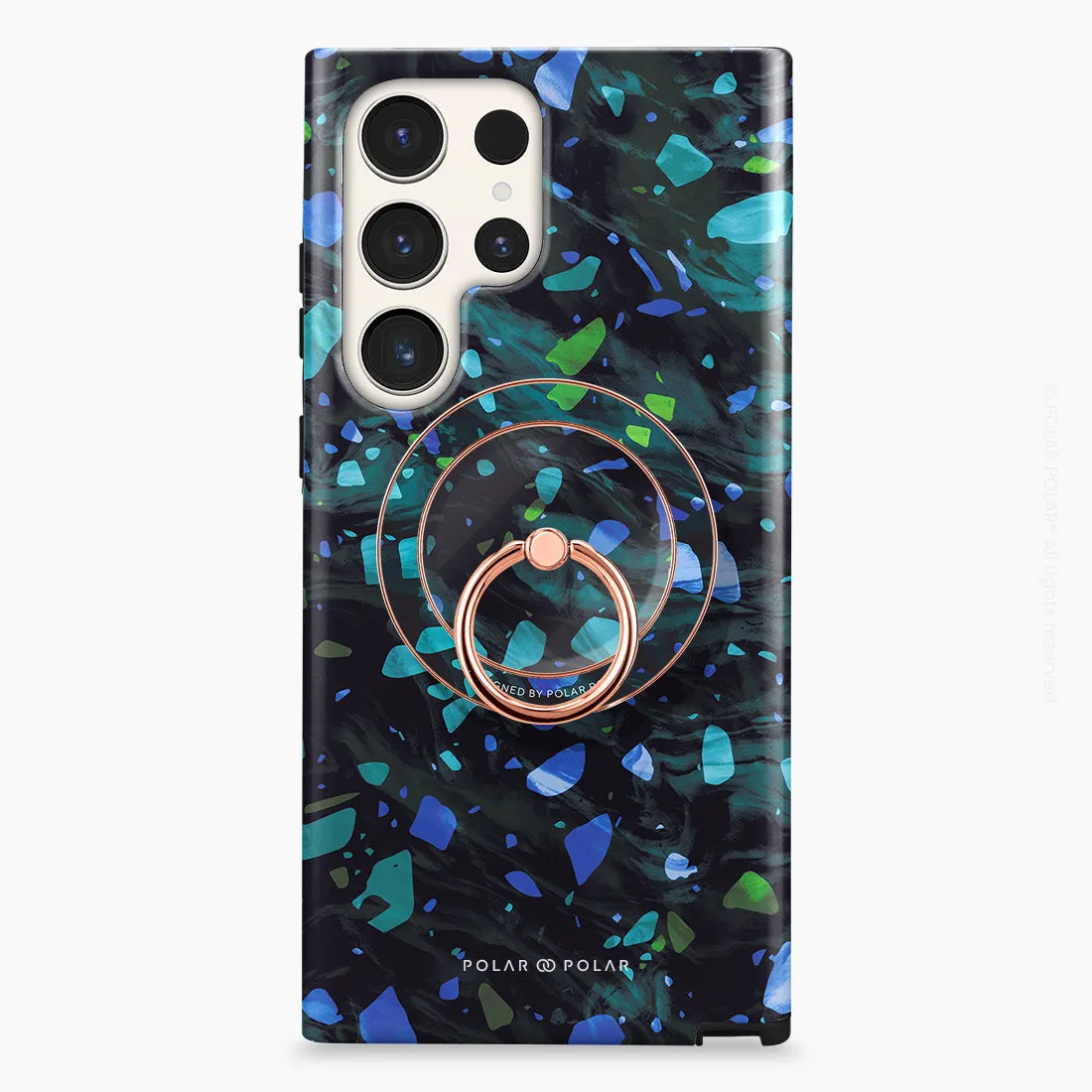 Ocean Terrazzo Gem - Rose Gold MagSafe Phone Grip and Ring Holder Stand