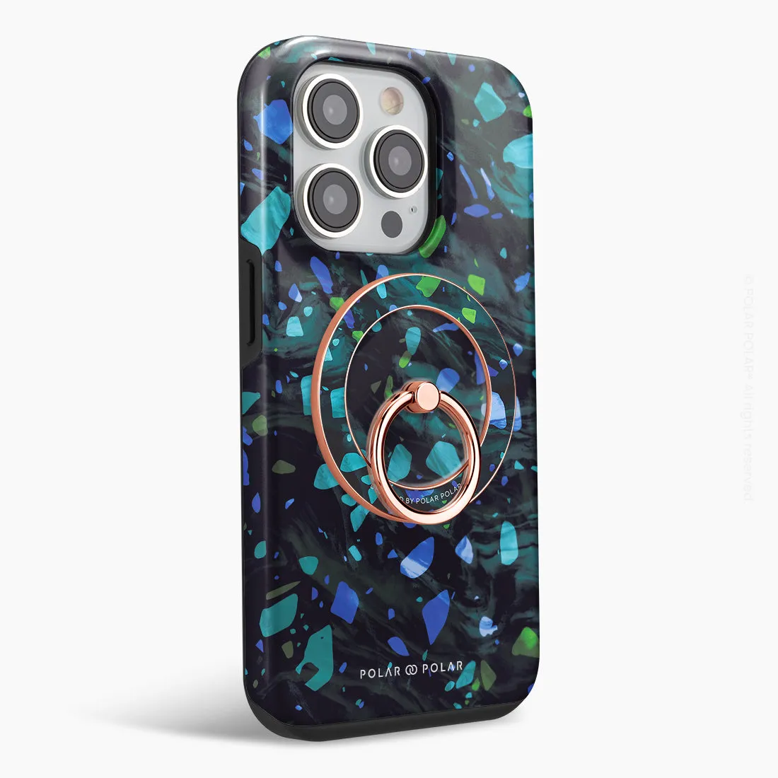 Ocean Terrazzo Gem - Rose Gold MagSafe Phone Grip and Ring Holder Stand