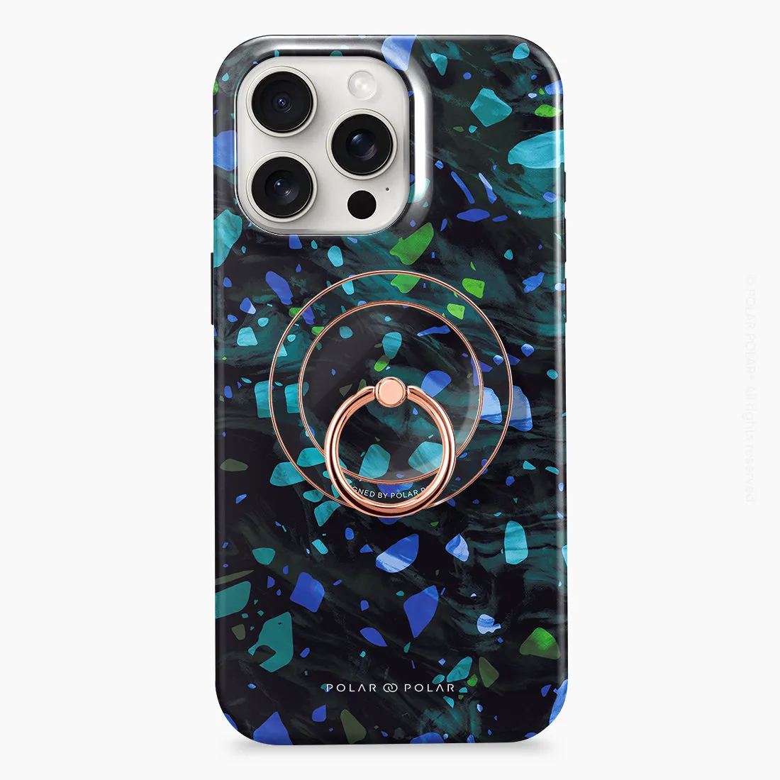 Ocean Terrazzo Gem - Rose Gold MagSafe Phone Grip and Ring Holder Stand