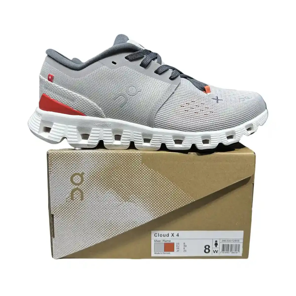 On Cloud X4   Men's Silver/Orange-Red
