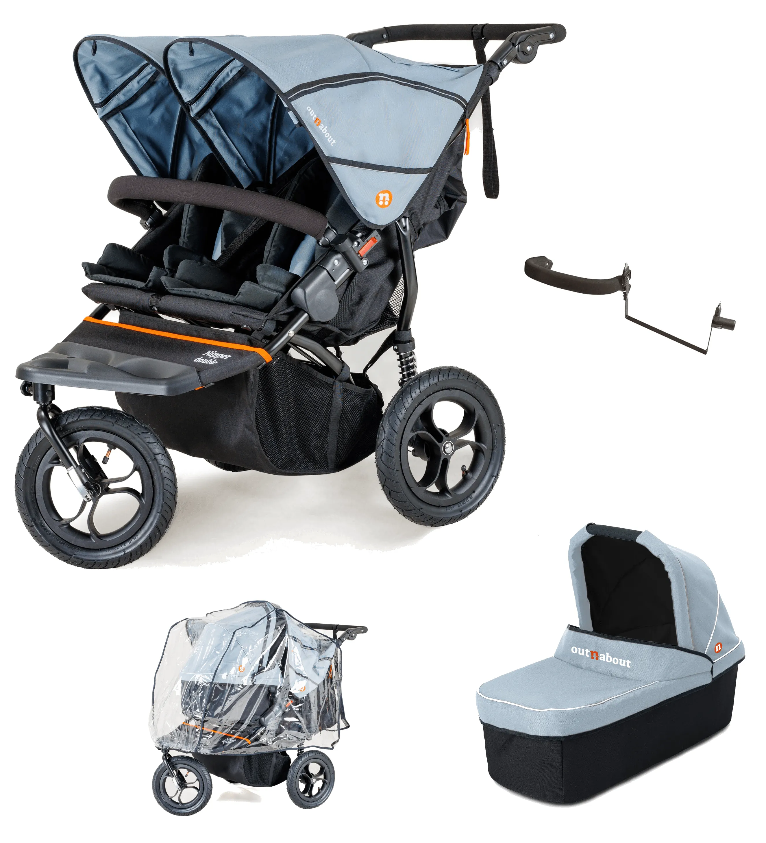 Out n About Nipper V5 Double Pushchair Starter Bundle - Rocksalt Grey