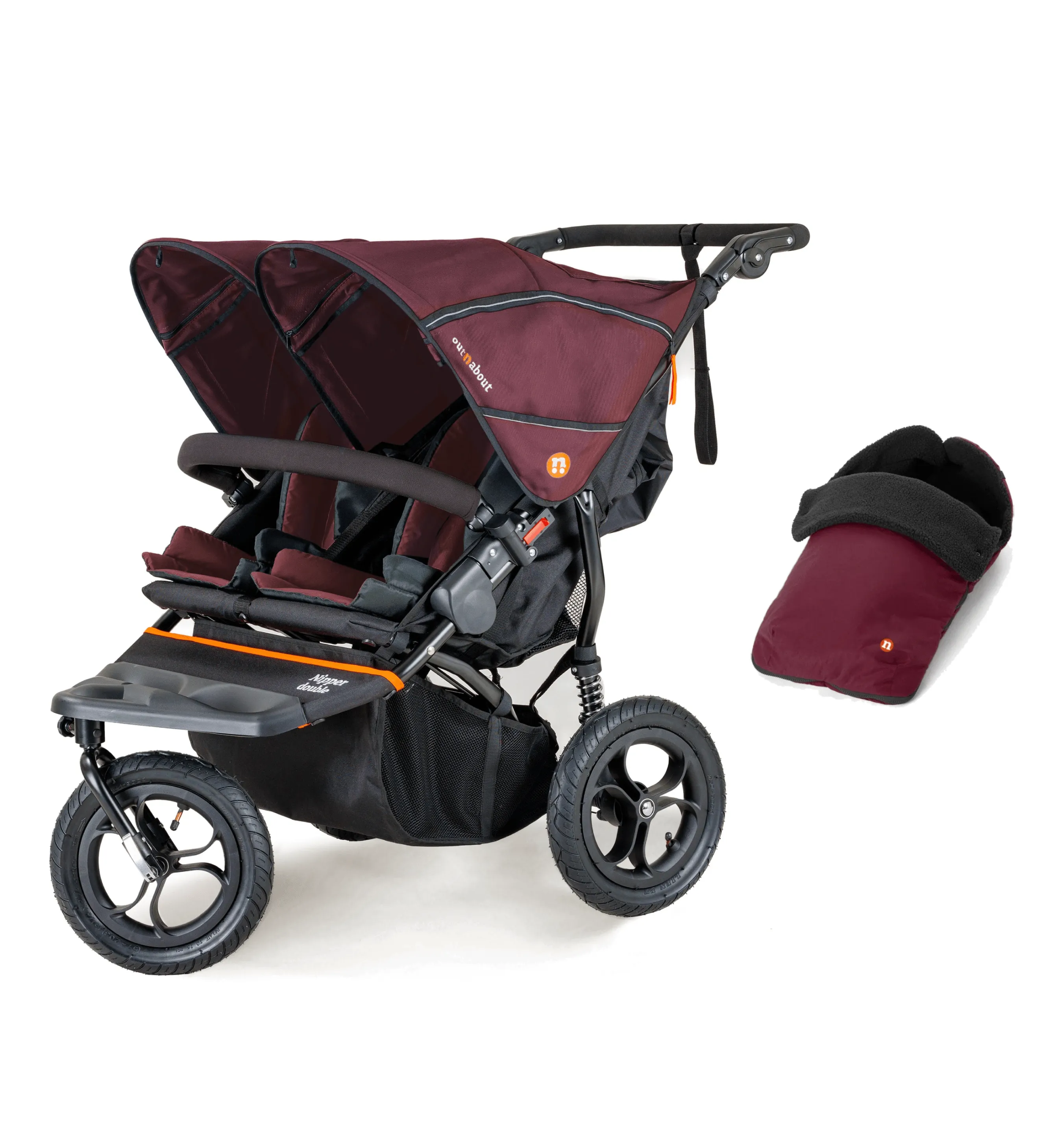 Out n About Nipper V5 Double Pushchair with Footmuff - Bramble Berry