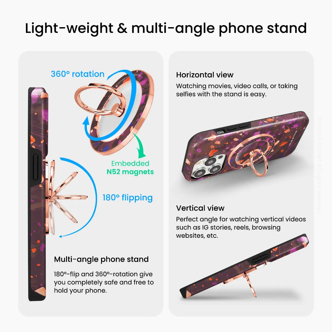 Paprika Terrazzo Gem - Rose Gold MagSafe Phone Grip and Ring Holder Stand