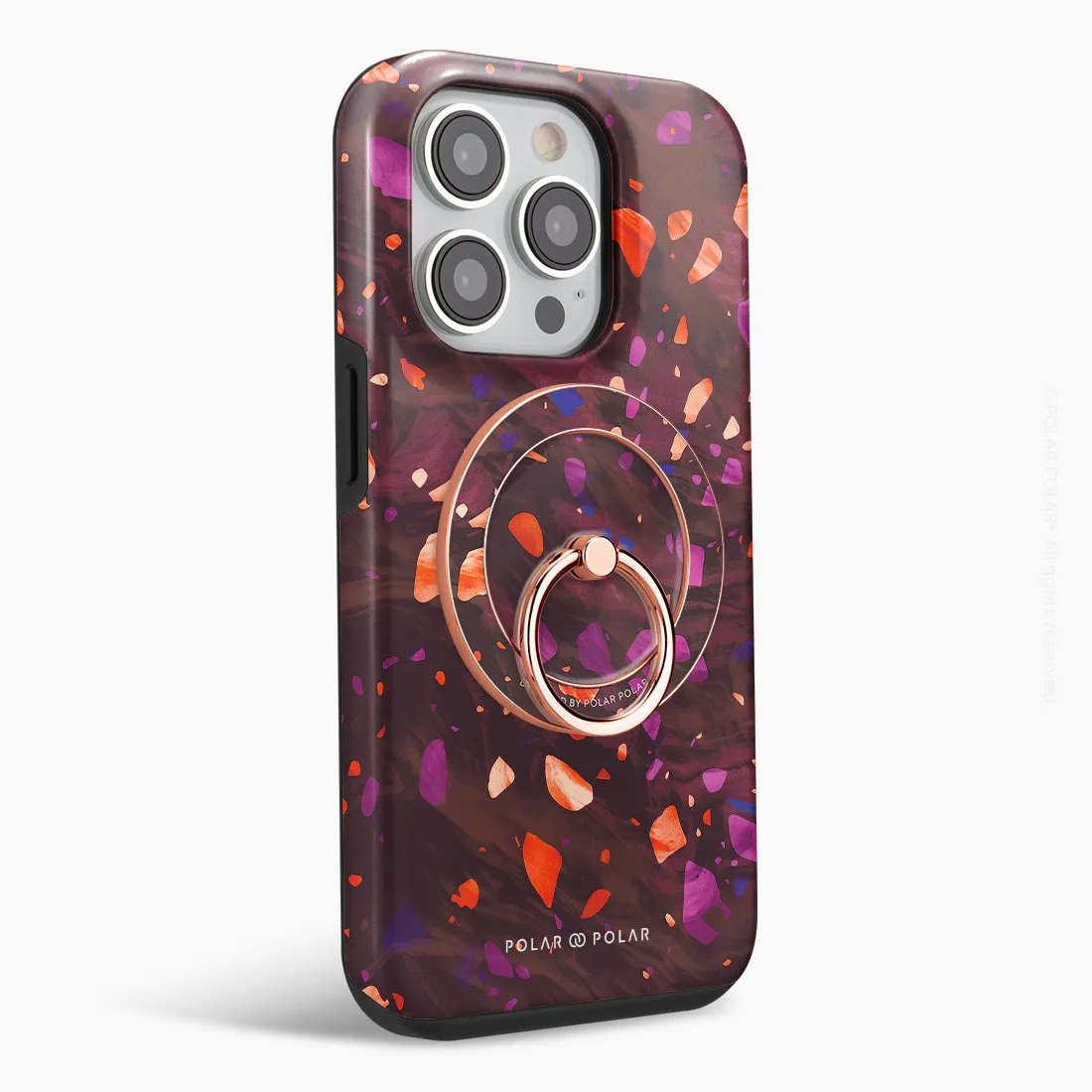 Paprika Terrazzo Gem - Rose Gold MagSafe Phone Grip and Ring Holder Stand