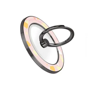 Pink Peony Terrazzo - Black MagSafe Phone Grip and Ring Holder Stand