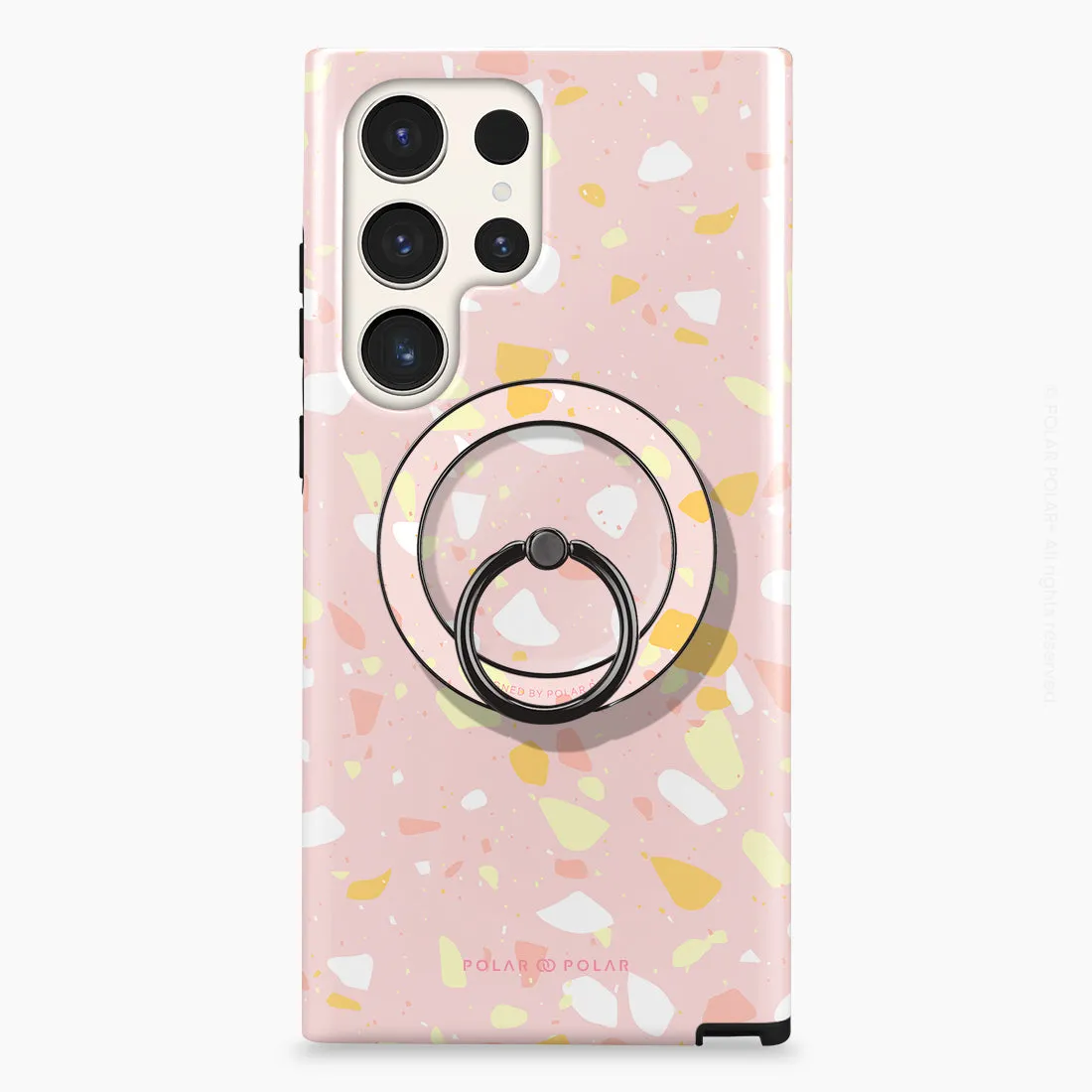 Pink Peony Terrazzo - Black MagSafe Phone Grip and Ring Holder Stand