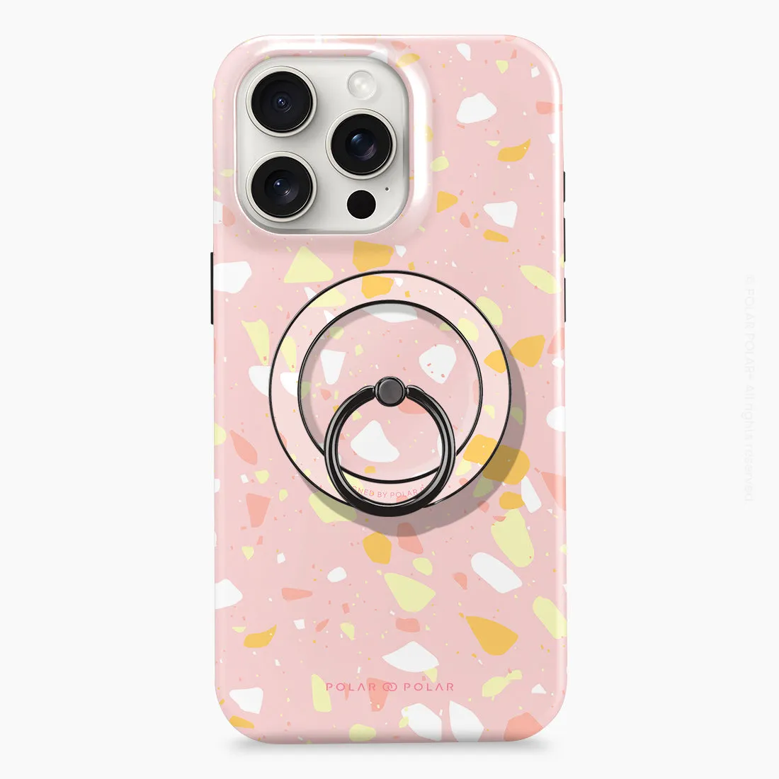 Pink Peony Terrazzo - Black MagSafe Phone Grip and Ring Holder Stand