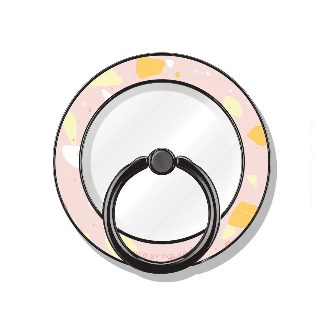 Pink Peony Terrazzo - Black MagSafe Phone Grip and Ring Holder Stand