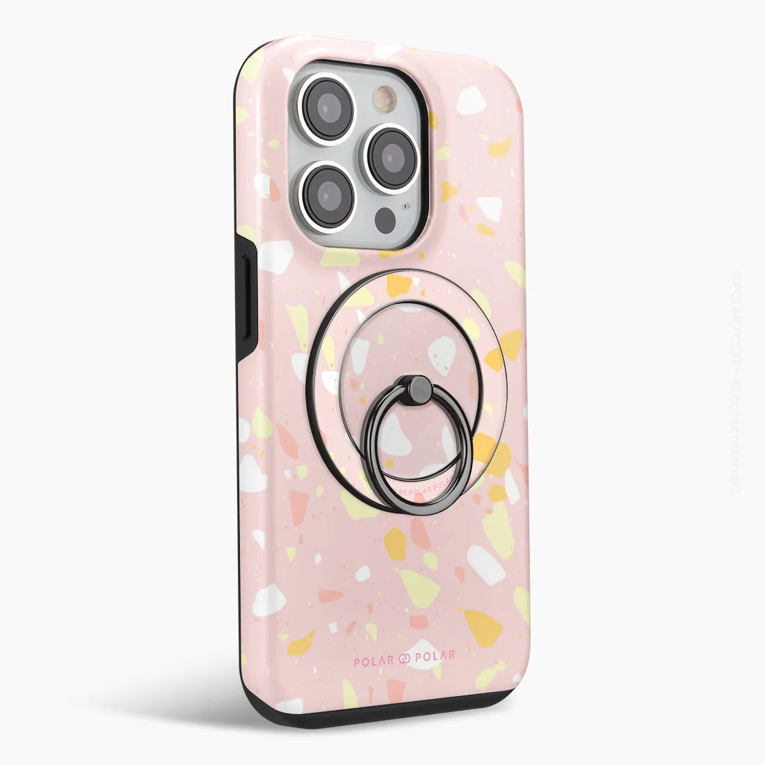Pink Peony Terrazzo - Black MagSafe Phone Grip and Ring Holder Stand