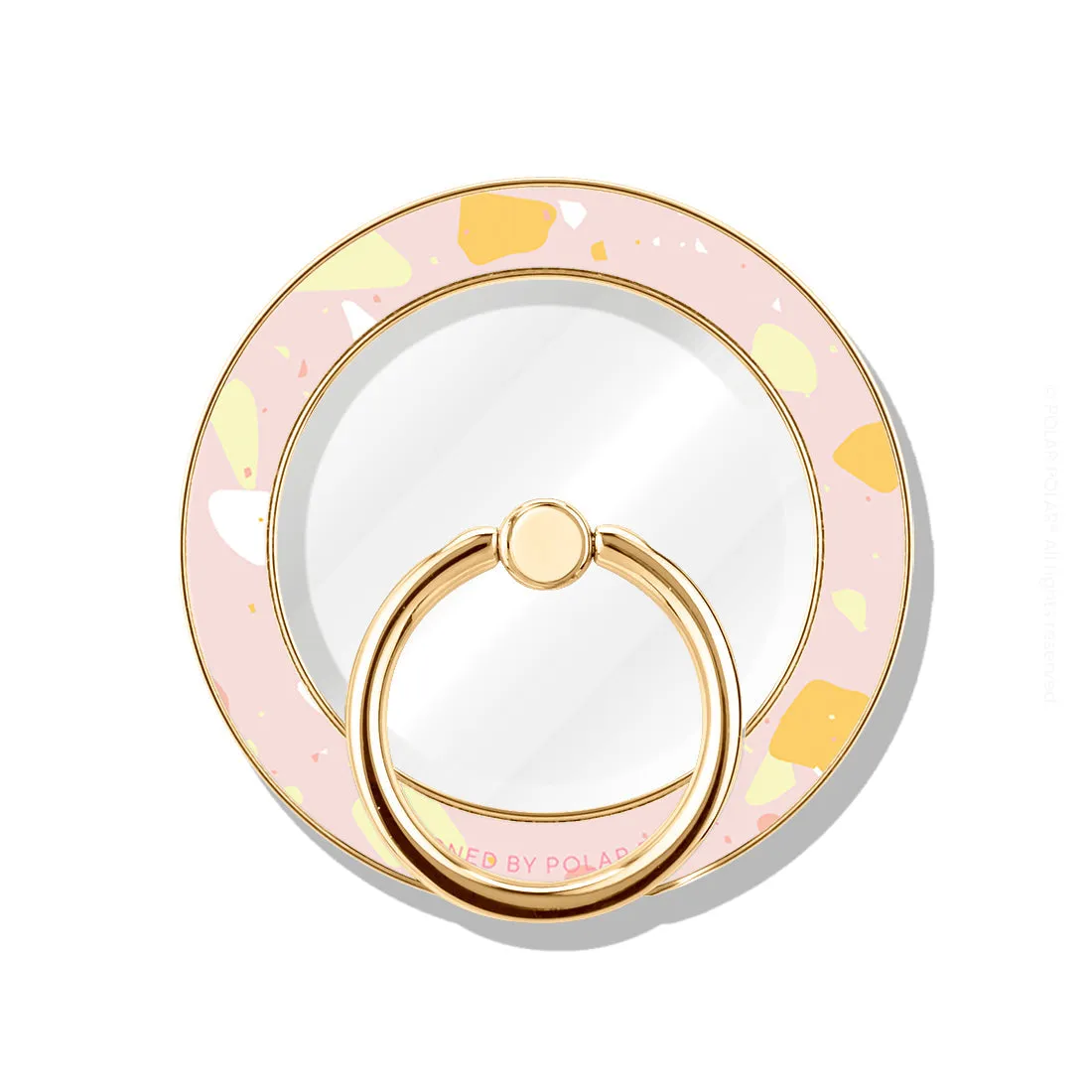 Pink Peony Terrazzo - Golden MagSafe Phone Grip and Ring Holder Stand