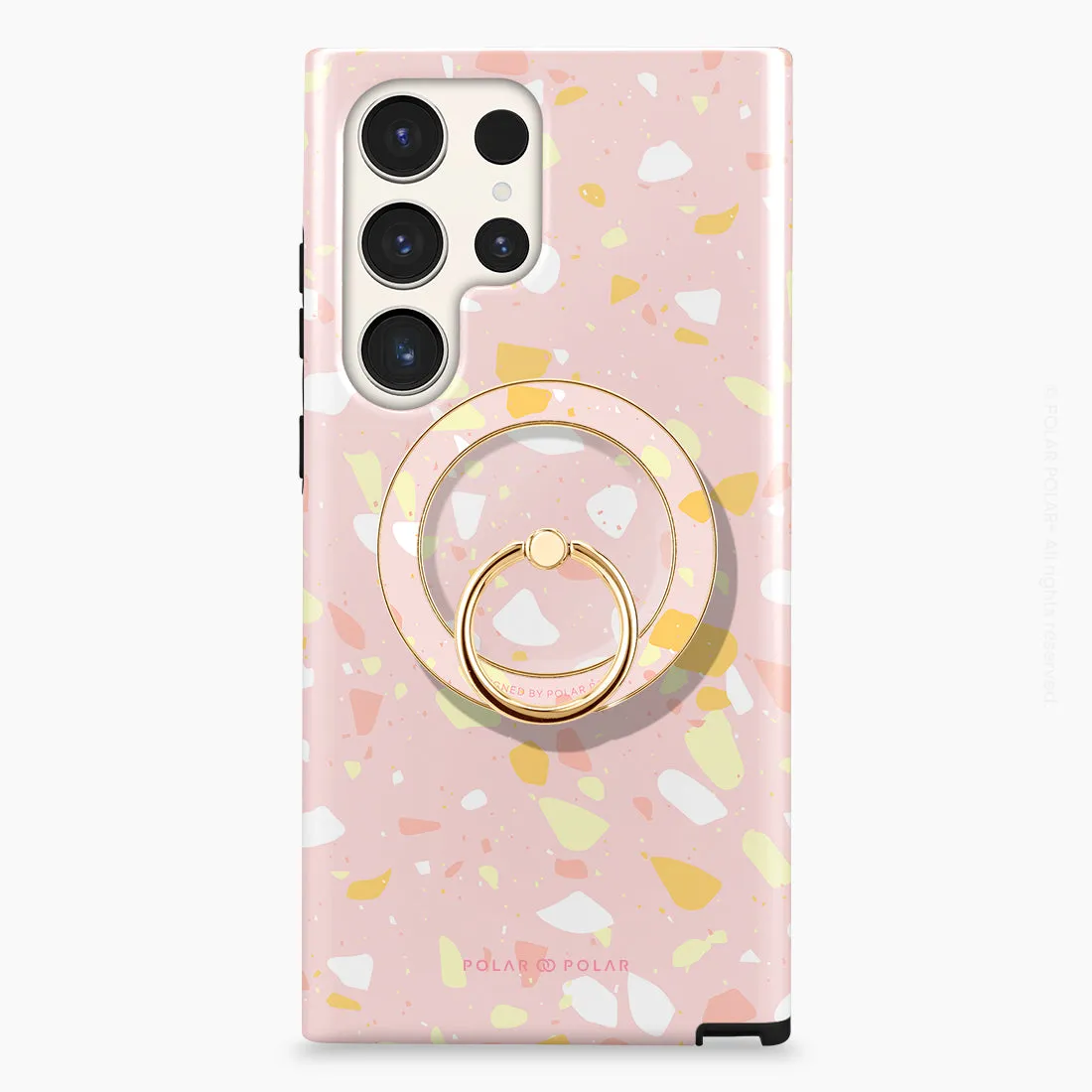 Pink Peony Terrazzo - Golden MagSafe Phone Grip and Ring Holder Stand