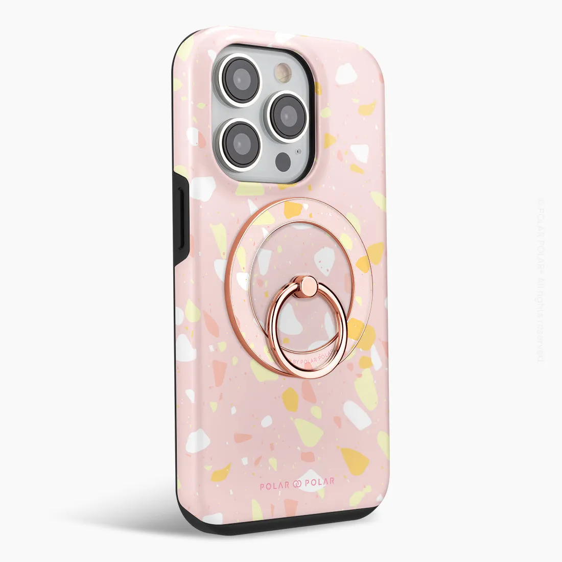 Pink Peony Terrazzo - Rose Gold MagSafe Phone Grip and Ring Holder Stand