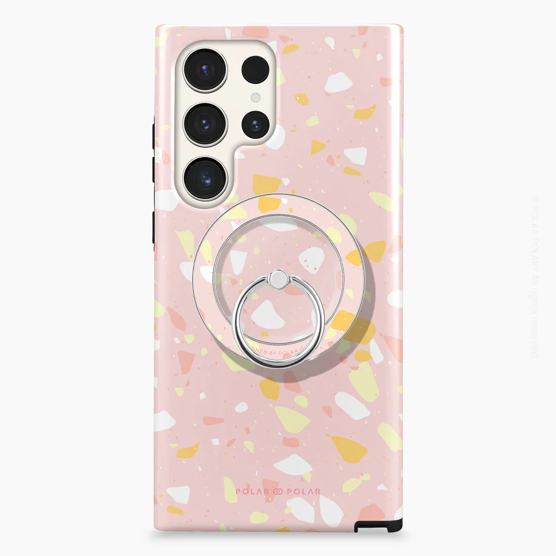 Pink Peony Terrazzo - Silver MagSafe Phone Grip and Ring Holder Stand